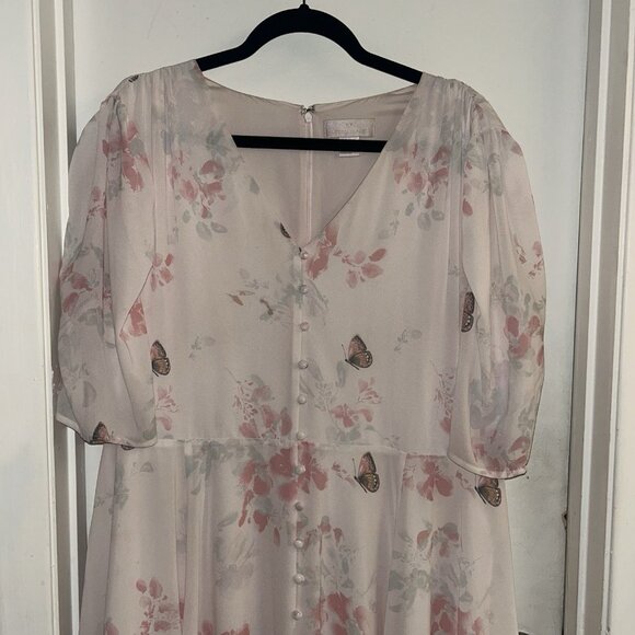 Rachel Parcell Pink Floral Butterfly Print Chiffon Cottagecore Midi Dress Sz XXL - Picture 3 of 11